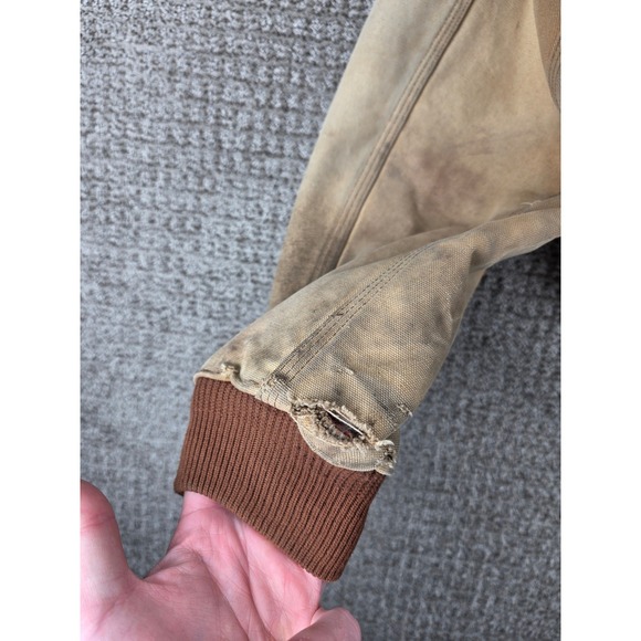 Vintage 90s Carhartt J13 Santa Fe Tan Brown Jacket Red Quilt Lined Mens Large - Picture 14 of 16